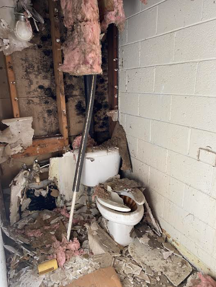 Interior of the Crest Motel, prior to renovation.