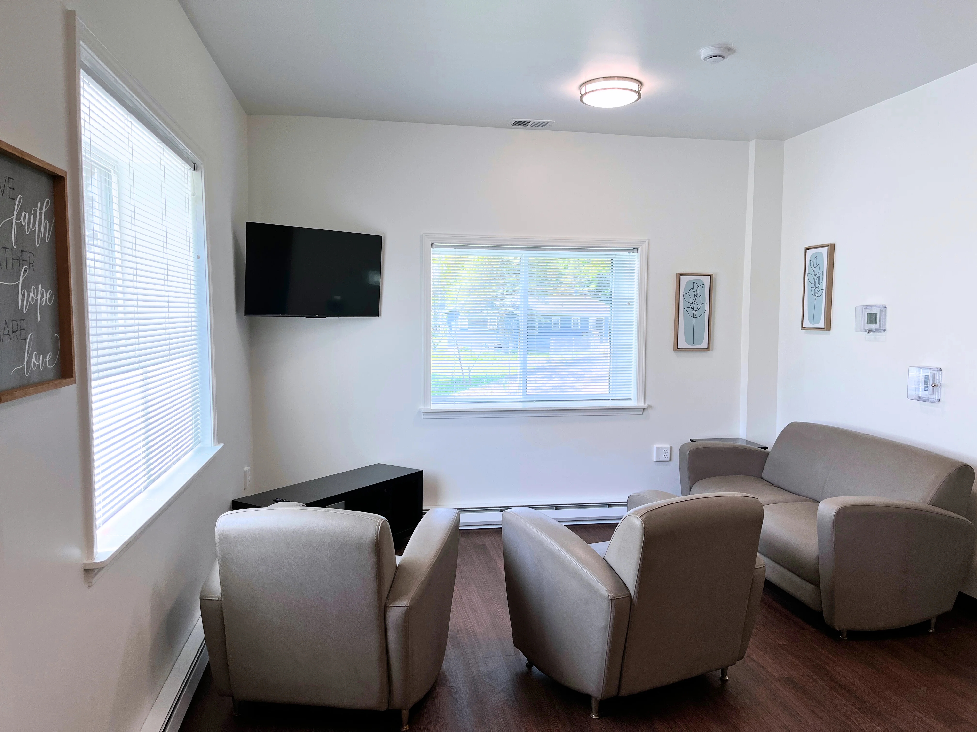 A comfortable furnished living space inside a unit